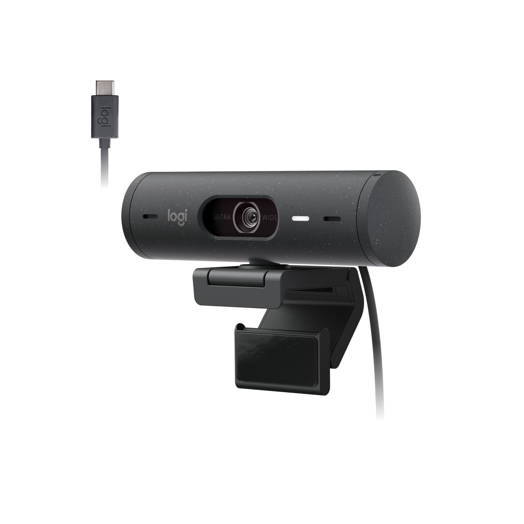 Webcam Full HD Logitech Brio 500, Câmera para PC com Microfones Duplos, Privacidade Integrada, RightLight 4 e Enquadramento Automático - Grafite