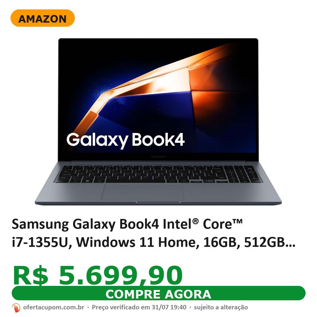 Samsung Galaxy Book4 Intel® Core™ i7-1355U, Windows 11 Home, 16GB, 512GB SSD, Iris Xe, 15.6'' Full HD LED, 1.55kg*.