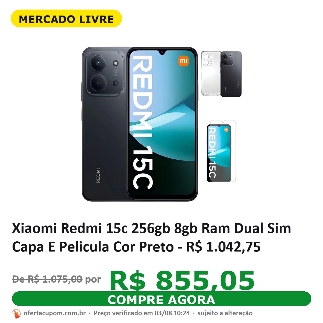 Xiaomi Redmi 15c 256gb 8gb Ram Dual Sim Capa E Pelicula Cor Preto
