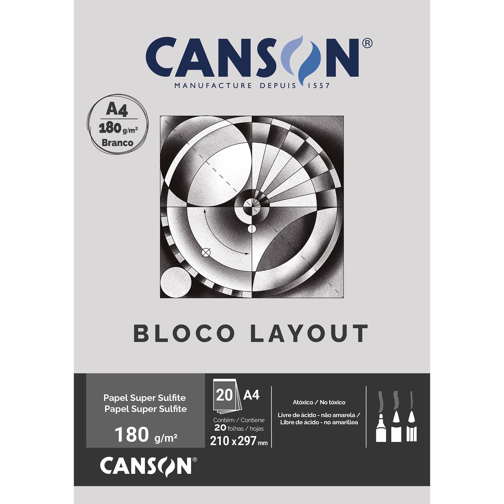 Bloco layout liso A4 180g - com 20 folhas - Canson