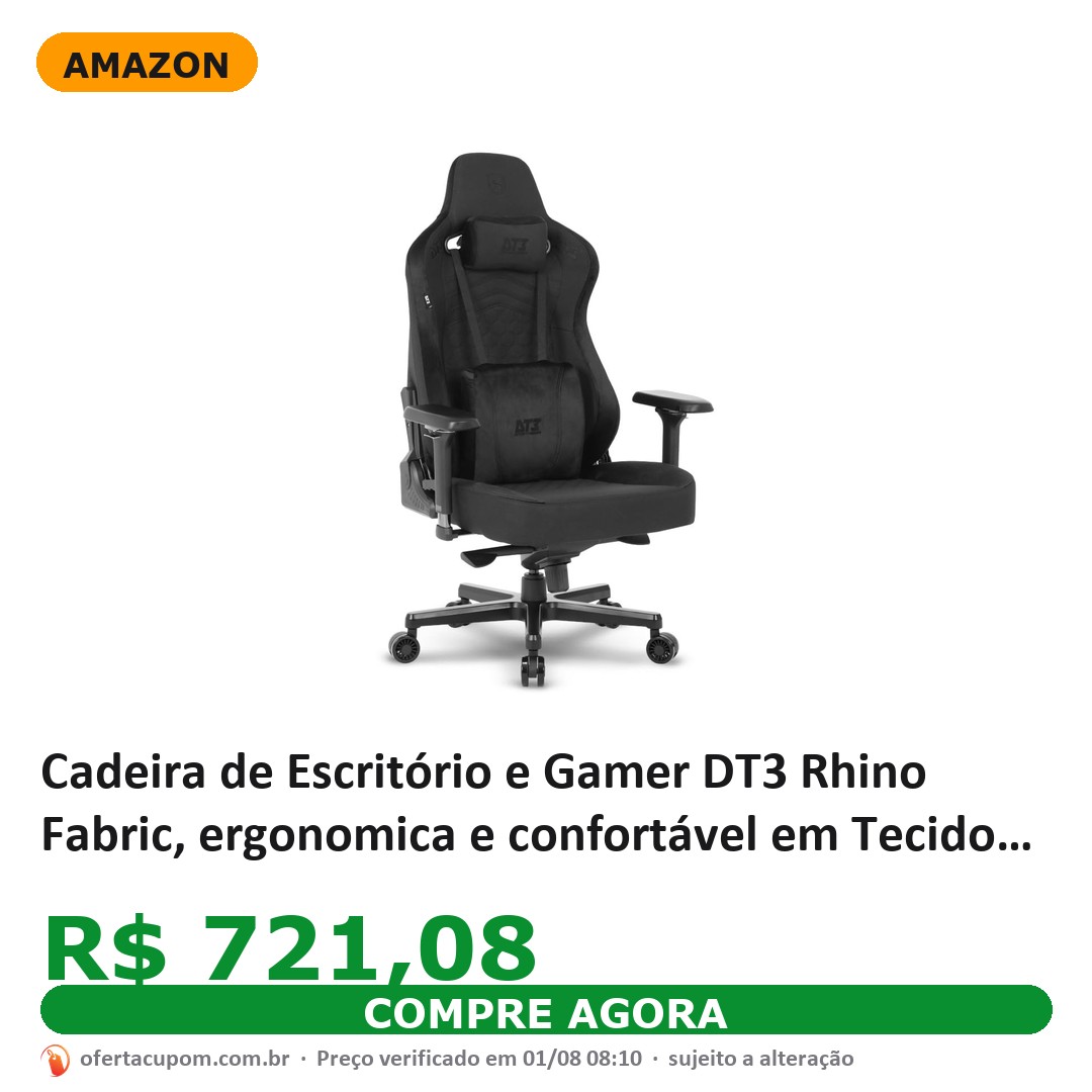 Cadeira de Escritório e Gamer DT3 Rhino Fabric, ergonomica e confortável em Tecido DT3 TechSoft™, espuma injetada, estrutura reforçada em aço, braços 4D+, Certificada- NR-17 (All Black)