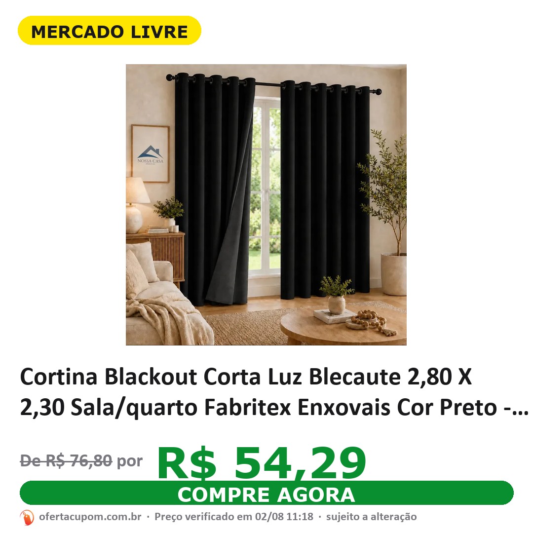 Cortina Blackout Corta Luz Blecaute 2,80 X 2,30 Sala/quarto Fabritex Enxovais Cor Preto