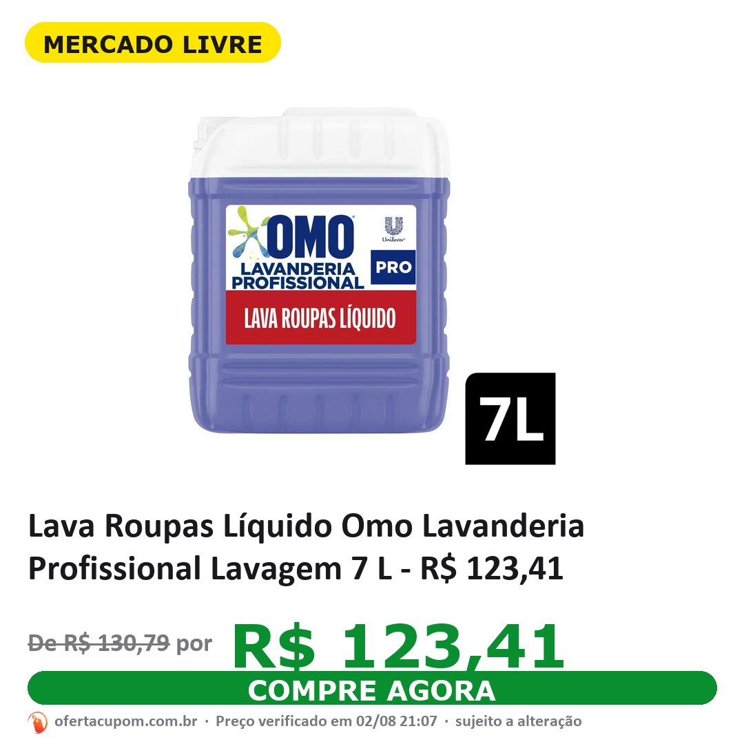 Lava Roupas Líquido Omo Lavanderia Profissional Lavagem 7 L