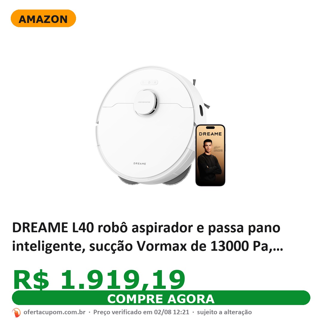 DREAME L40 robô aspirador e passa pano inteligente, sucção Vormax de 13000 Pa, sistema DuoScrub, elevação automática do mop de 7mm, limpeza de carpetes, alcance o inalcançável, bateria 5200mAh, Bivolt