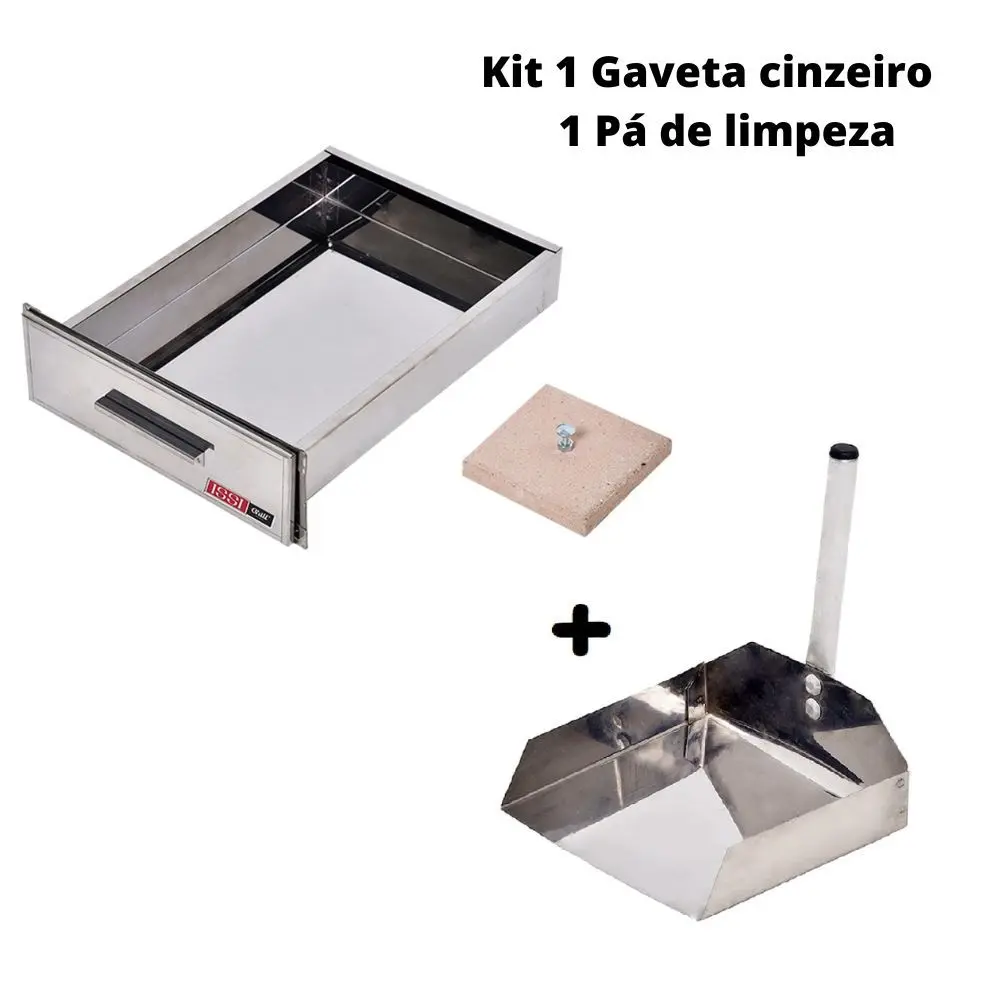 Kit Gaveta Cinzeiro + Pá de Limpeza Churrasqueira Inox - Issi Grill - Pá de Pizza - Magazine Luiza
