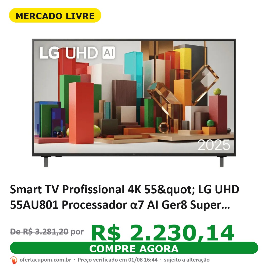 Smart TV Profissional 4K 55" LG UHD 55AU801 Processador α7 AI Ger8 Super Upscaling Google Cast Alexa Integrado Controle AI Smart Magic WebOS 25