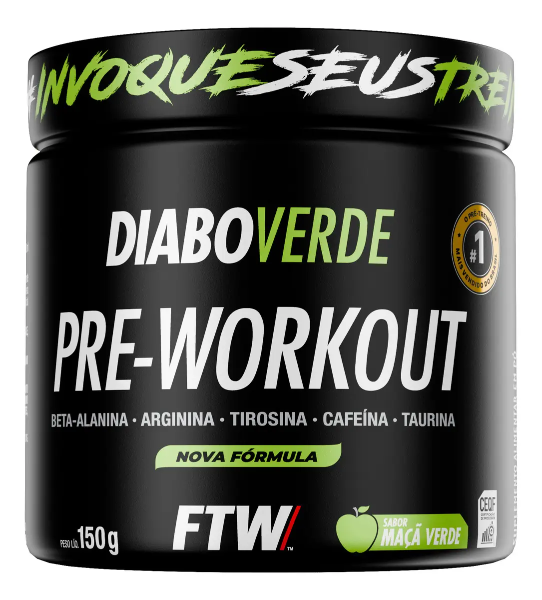 Pré Treino Pre Workout DIABO VERDE Pote 150g Sabor Maça Verde FTW - R$ 39,9