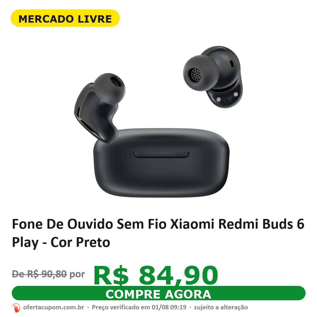 Fone De Ouvido Sem Fio Xiaomi Redmi Buds 6 Play - Cor Preto