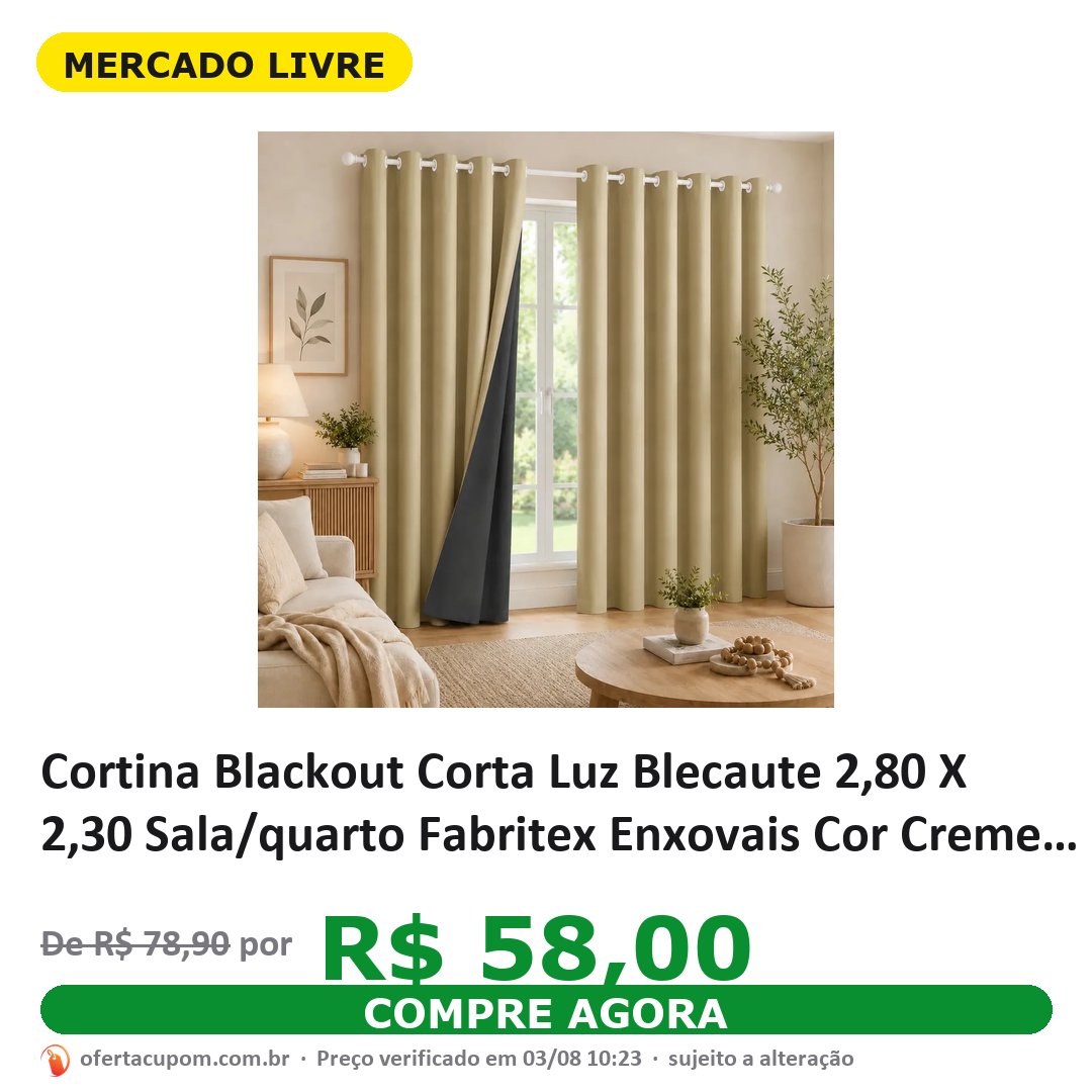 Cortina Blackout Corta Luz Blecaute 2,80 X 2,30 Sala/quarto Fabritex Enxovais Cor Creme