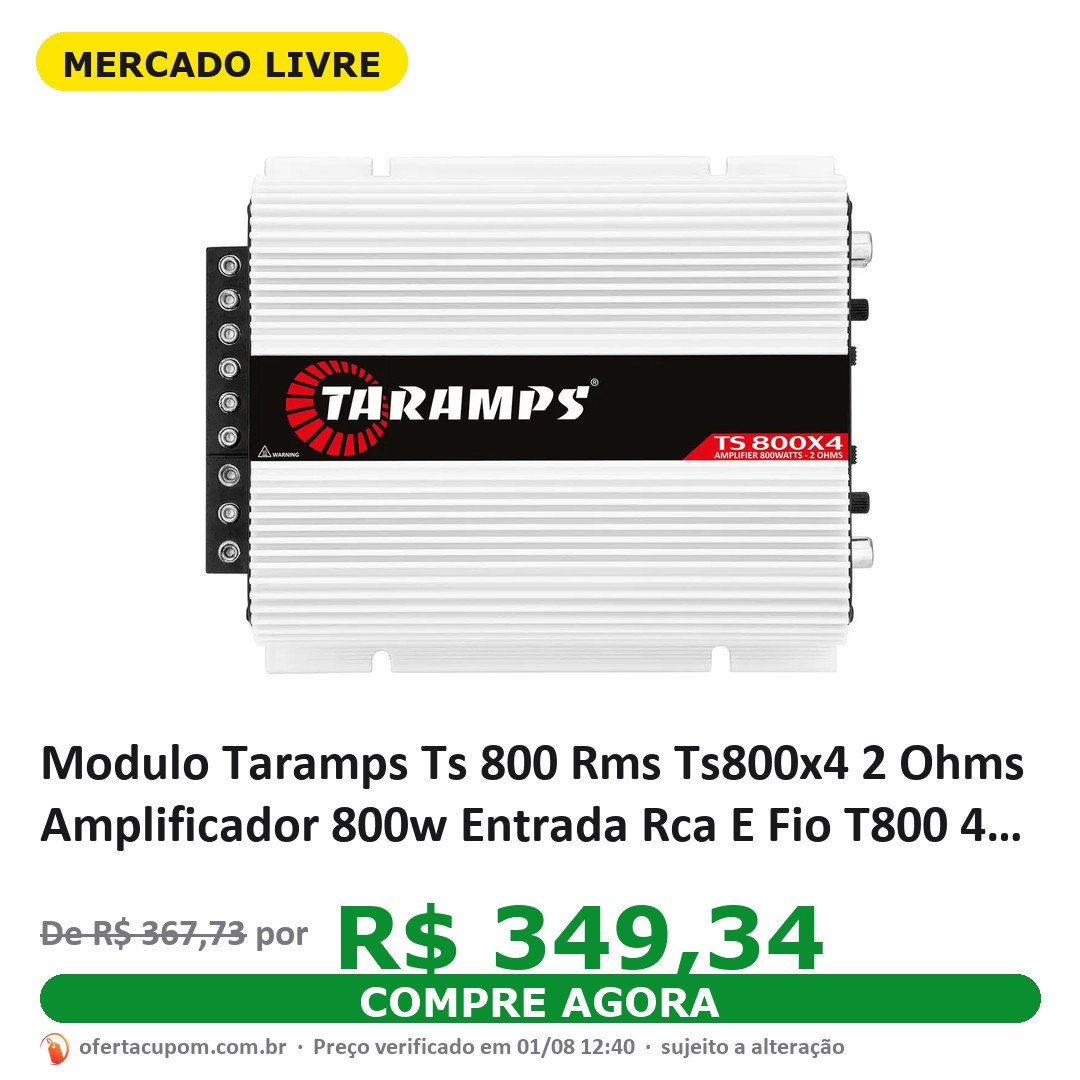 Modulo Taramps Ts 800 Rms Ts800x4 2 Ohms Amplificador 800w Entrada Rca E Fio T800 4 Canais Som Automotivo
