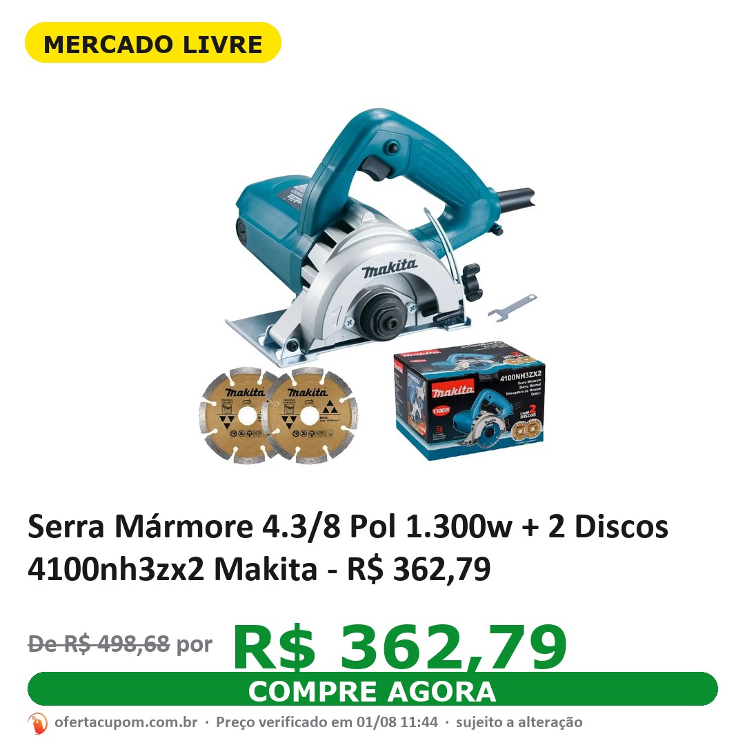 Serra Mármore 4.3/8 Pol 1.300w + 2 Discos 4100nh3zx2 Makita
