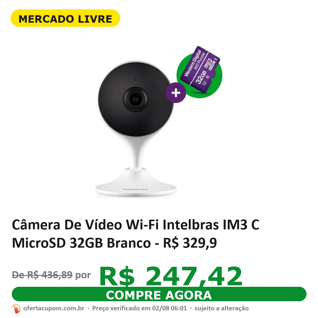 Câmera De Vídeo Wi-Fi Intelbras IM3 C MicroSD 32GB Branco - R$ 329,9