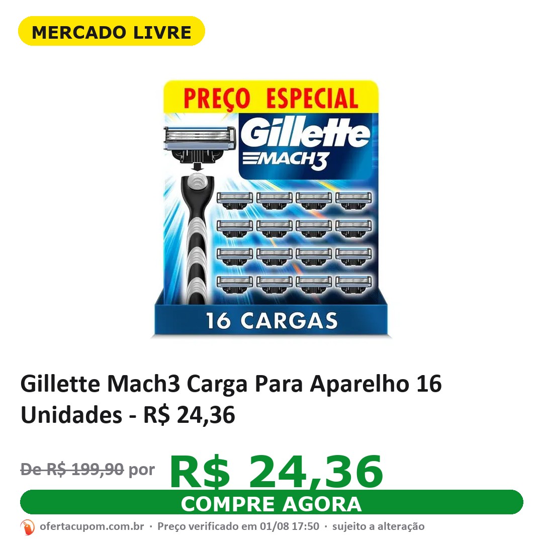 Gillette Mach3 Carga Para Aparelho 16 Unidades