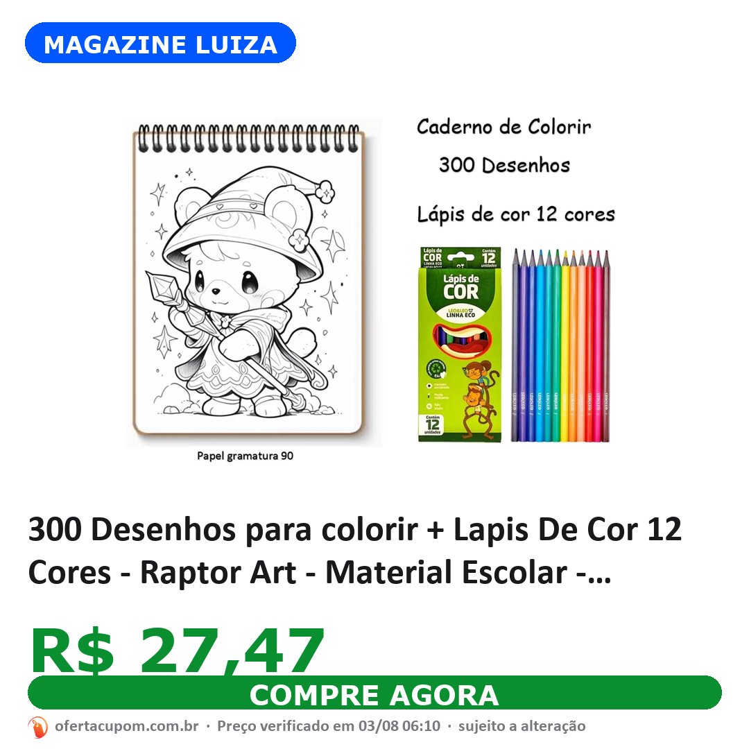 300 Desenhos para colorir + Lapis De Cor 12 Cores - Raptor Art - Material Escolar - Magazine Luiza