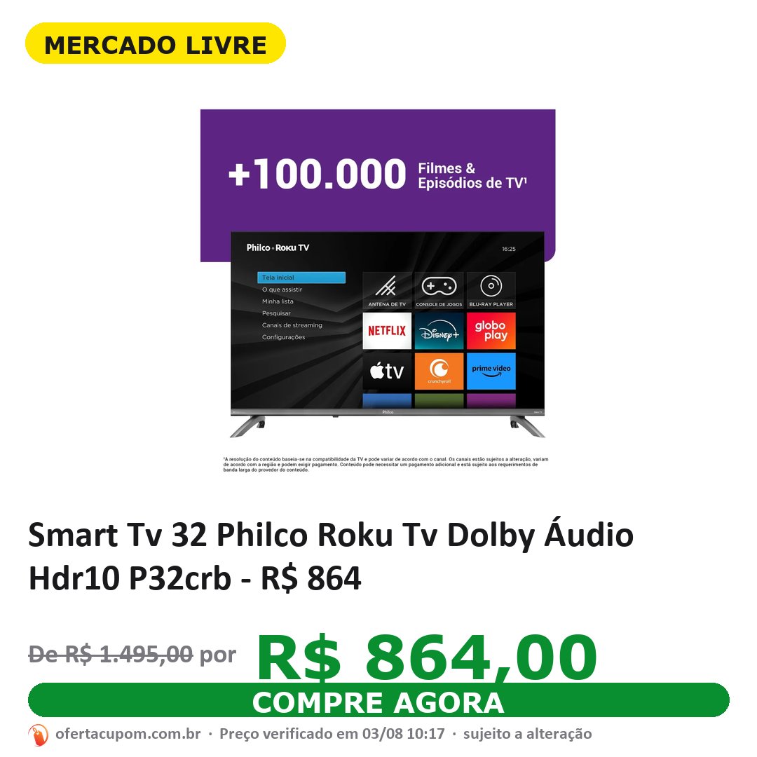 Smart Tv 32 Philco Roku Tv Dolby Áudio Hdr10 P32crb
