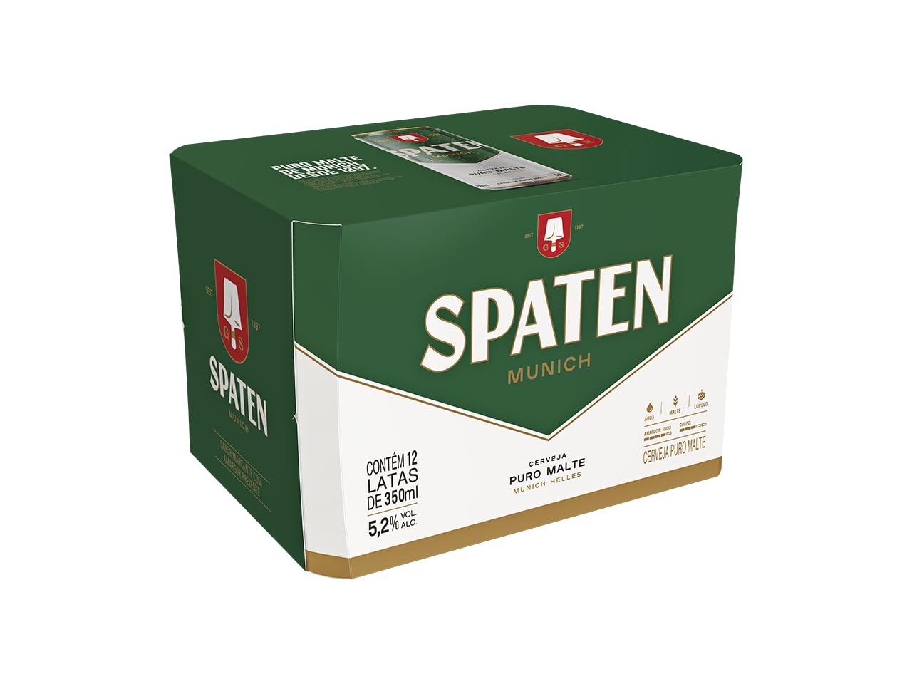 Pack Cerveja Spaten, Puro Malte, 350ml, Lata - 12 Unidades