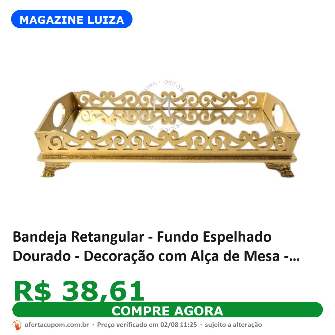 Bandeja Retangular - Fundo Espelhado Dourado - Decoração com Alça de Mesa - Magicril Decor - Bandejas - Magazine Luiza