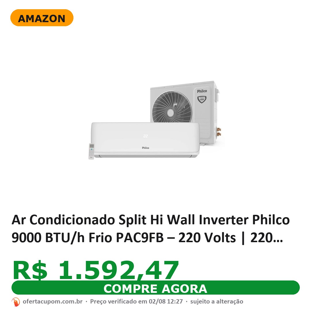 Ar Condicionado Split Hi Wall Inverter Philco 9000 BTU/h Frio PAC9FB – 220 Volts | 220 Volts