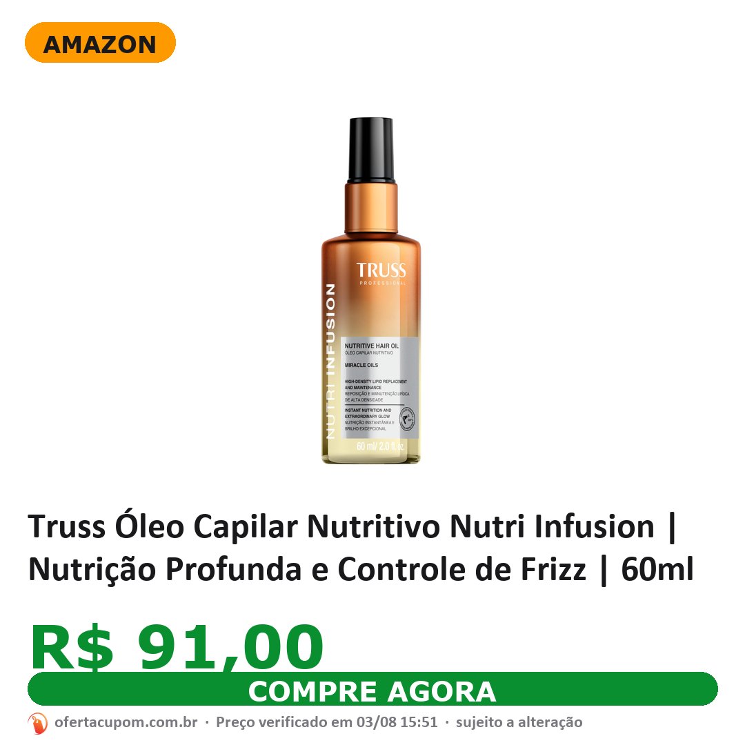 Truss Óleo Capilar Nutritivo Nutri Infusion | Nutrição Profunda e Controle de Frizz | 60ml