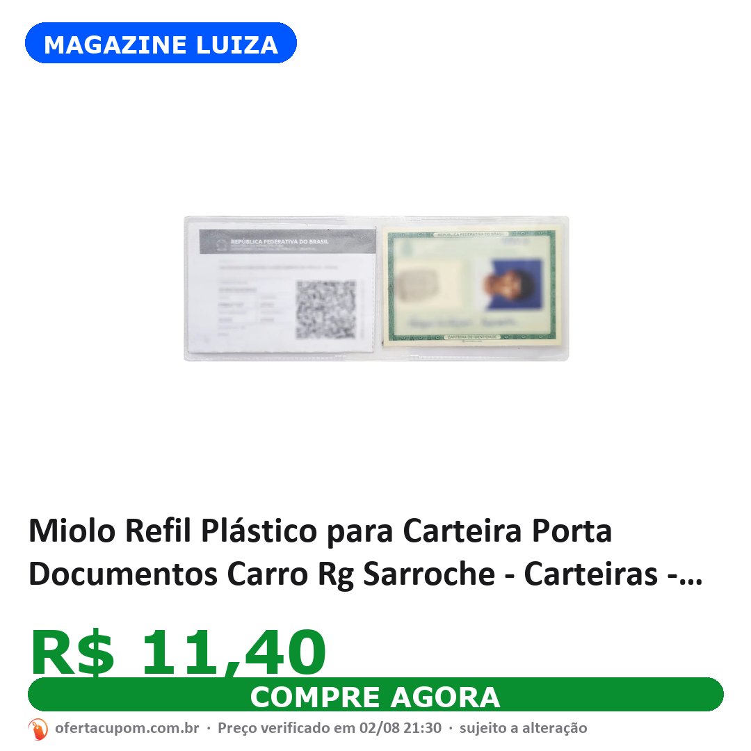 Miolo Refil Plástico para Carteira Porta Documentos Carro Rg Sarroche - Carteiras - Magazine Luiza