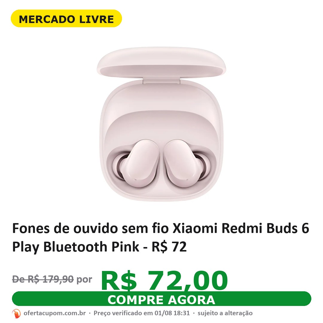 Fones de ouvido sem fio Xiaomi Redmi Buds 6 Play Bluetooth Pink