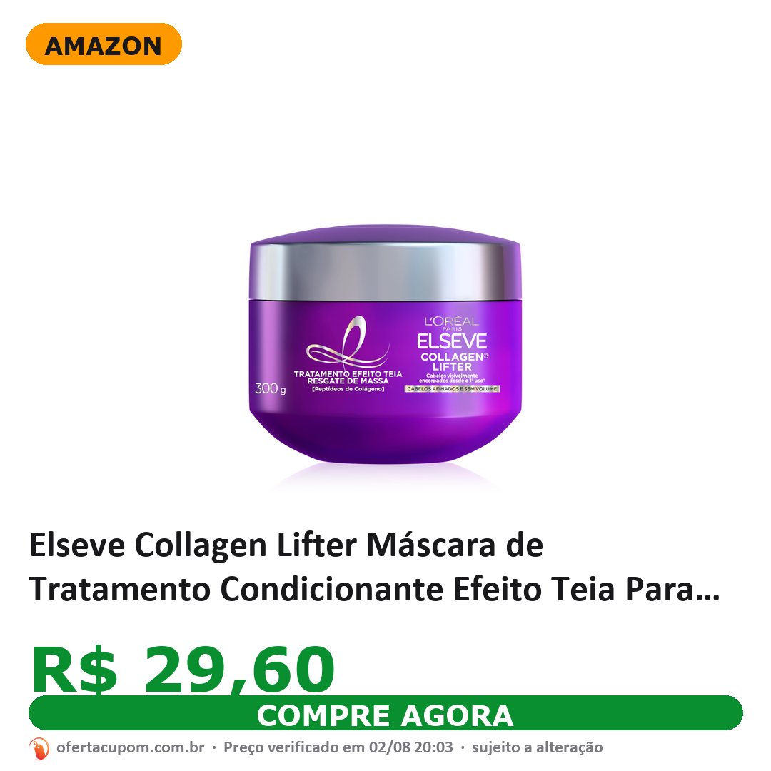 Elseve Collagen Lifter Máscara de Tratamento Condicionante Efeito Teia Para Resgate de Massa com Peptídeos de Colágeno Reconstrói a Fibra e Dá Volume por 72h 300g
