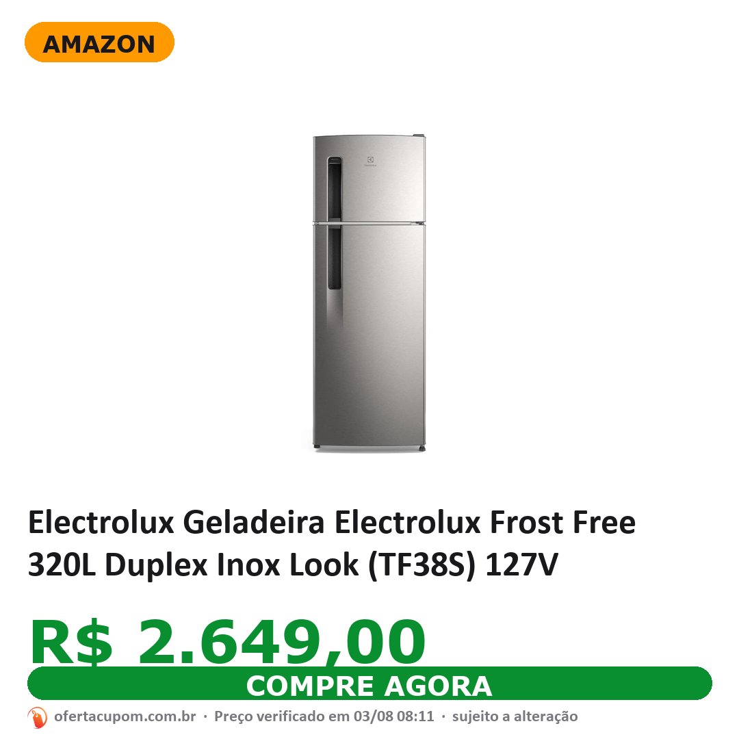 Electrolux Geladeira Electrolux Frost Free 320L Duplex Inox Look (TF38S) 127V