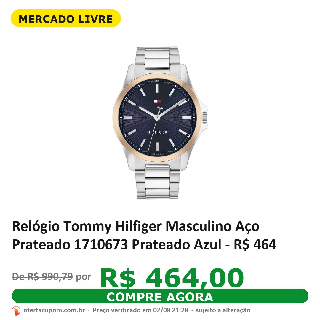 Relógio Tommy Hilfiger Masculino Aço Prateado 1710673 Prateado Azul