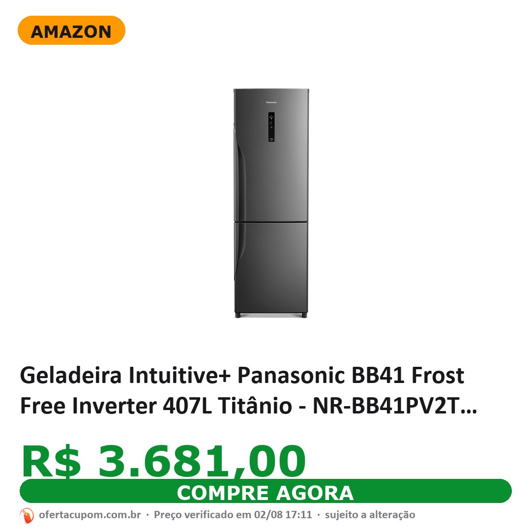 Geladeira Intuitive+ Panasonic BB41 Frost Free Inverter 407L Titânio - NR-BB41PV2T 127V