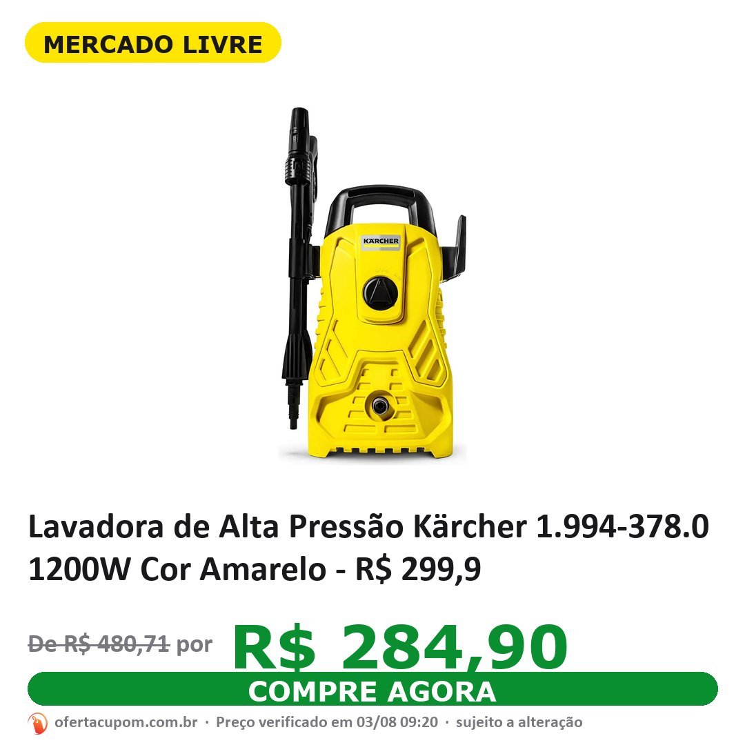 Lavadora de Alta Pressão Kärcher 1.994-378.0 1200W Cor Amarelo - R$ 299,9