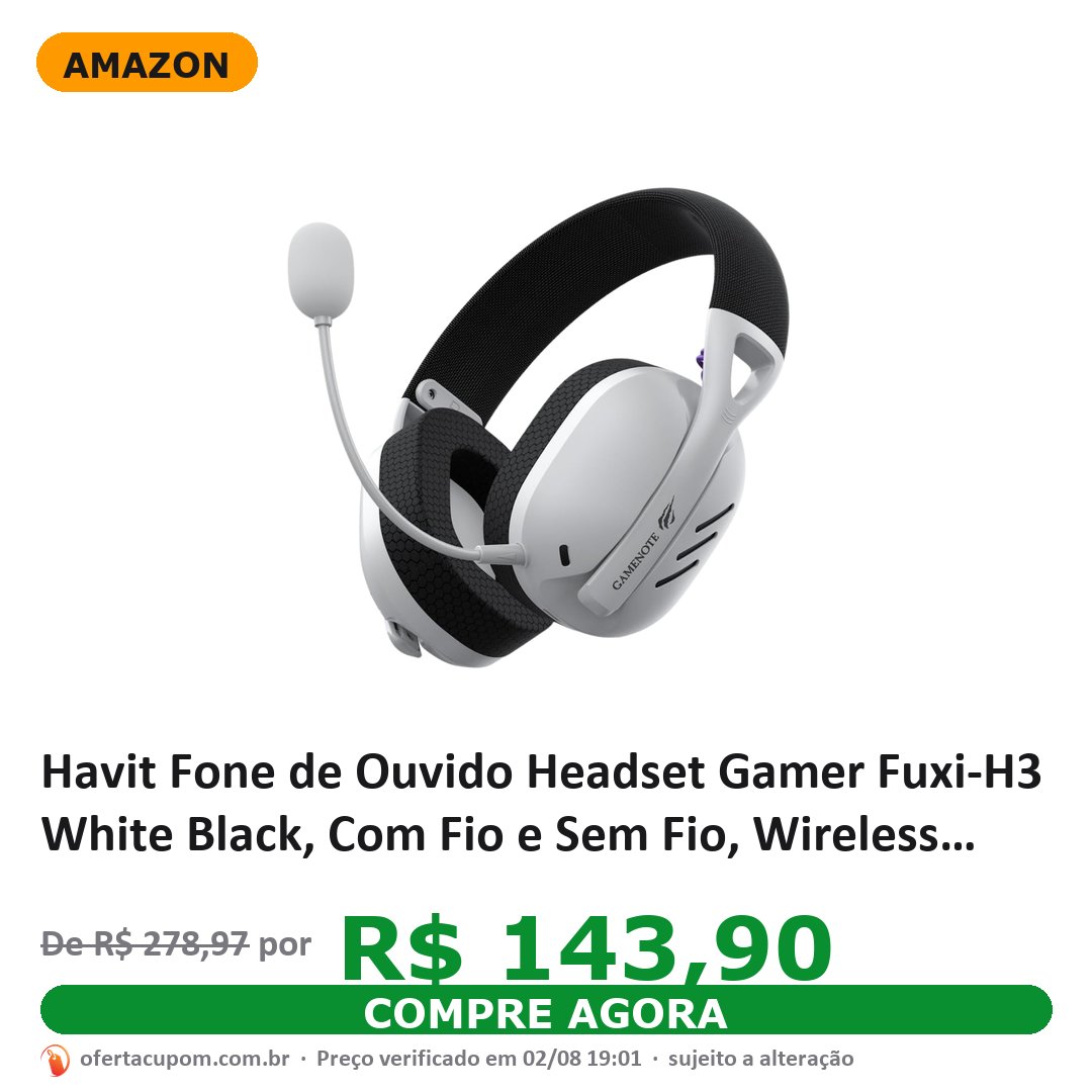 Havit Fone de Ouvido Headset Gamer Fuxi-H3 White Black, Com Fio e Sem Fio, Wireless 2,4GHz, Bluetooth, Cabo USB-C, Cabo 3,5mm. Surround, Baixa Latência, Quad-Mode