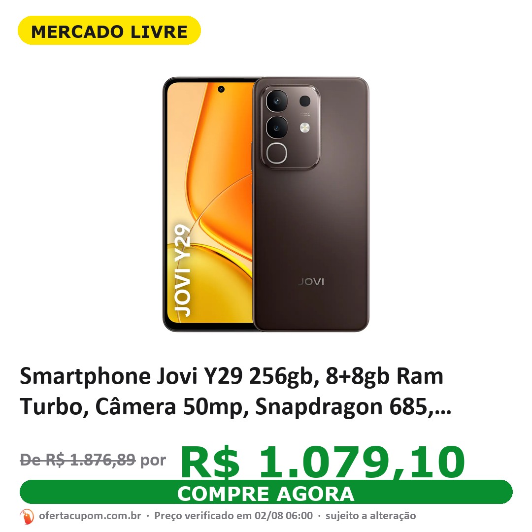 Smartphone Jovi Y29 256gb, 8+8gb Ram Turbo, Câmera 50mp, Snapdragon 685, Bateria 6500mah, Carregamento 44w - Marrom