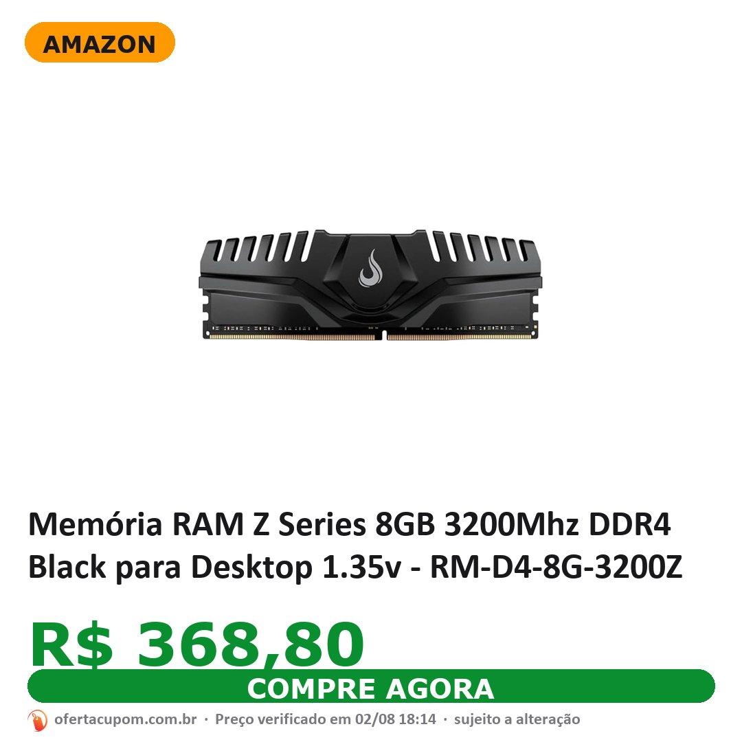 Memória RAM Z Series 8GB 3200Mhz DDR4 Black para Desktop 1.35v - RM-D4-8G-3200Z