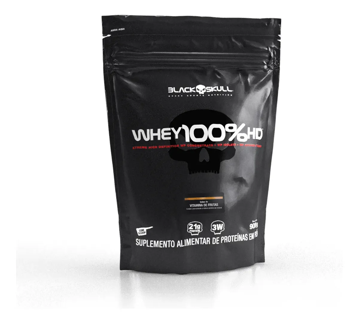Whey 100% Hd Refil Black Skull - 900g (wpc, Wpi E Wph) Cavei Sabor Vitamina de frutas