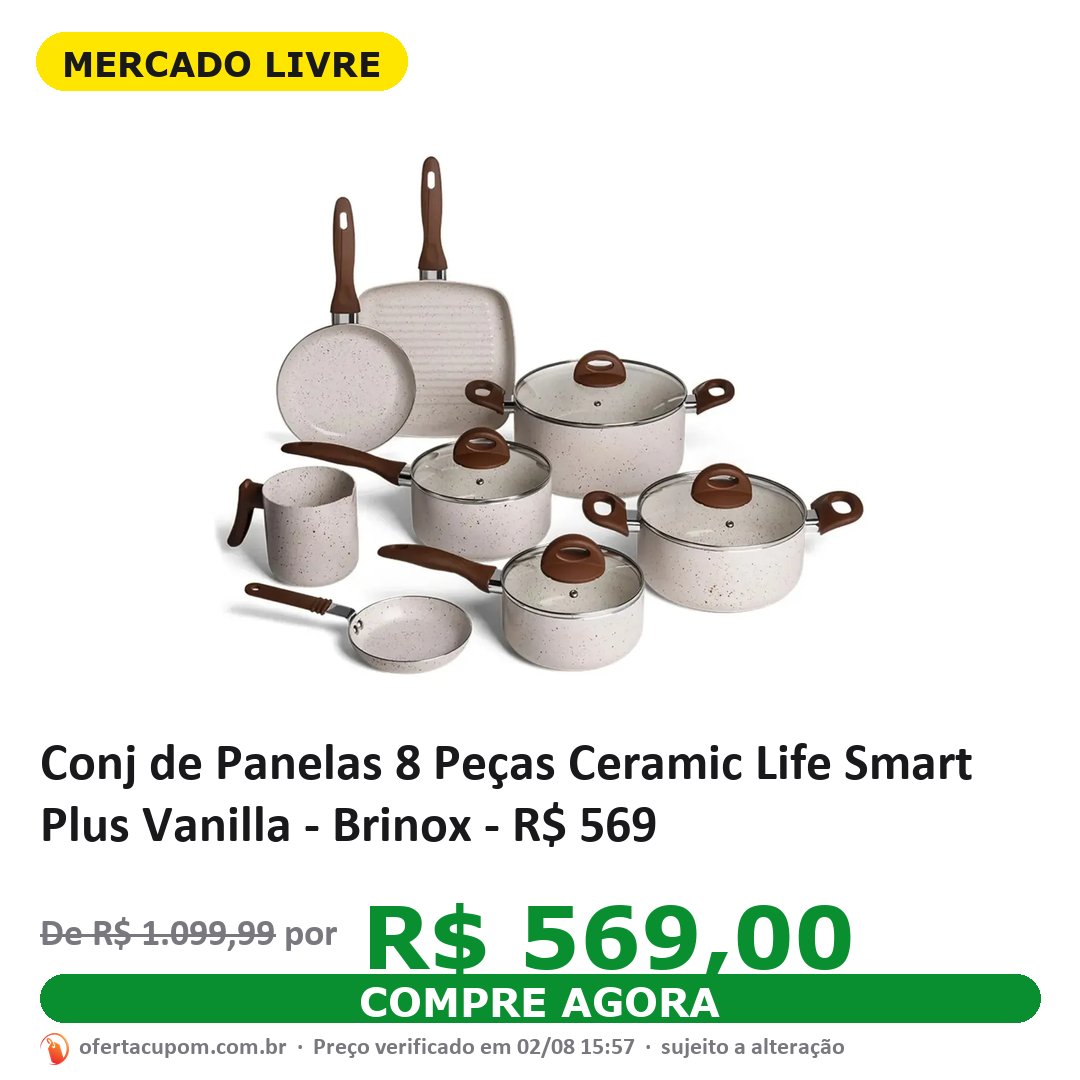 Conj de Panelas 8 Peças Ceramic Life Smart Plus Vanilla - Brinox