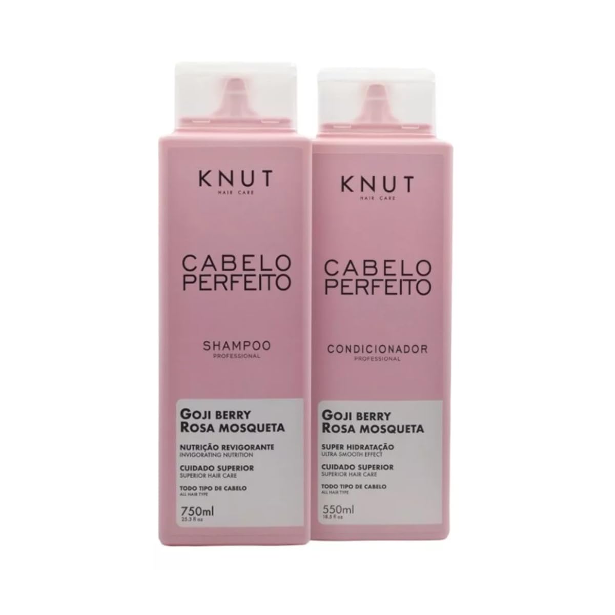 KNUT Cabelo Perfeito Kit | Shampoo + Condicionador (750 ml + 550 ml) – Rosa Mosqueta + Goji Berry, nutrição & brilho para fios danificados | Cruelty Free