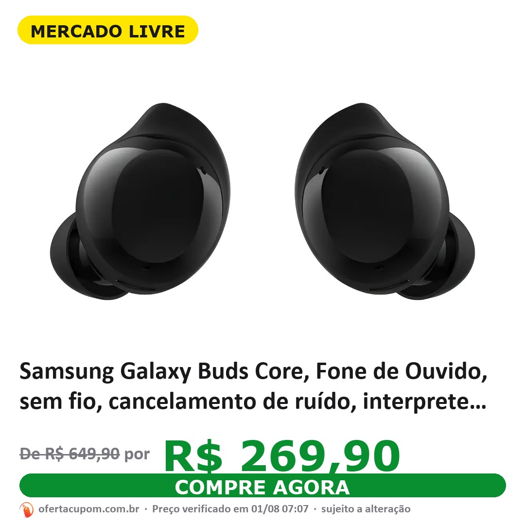 Samsung Galaxy Buds Core, Fone de Ouvido, sem fio, cancelamento de ruído, interprete inteligente Preto - R$ 269,9