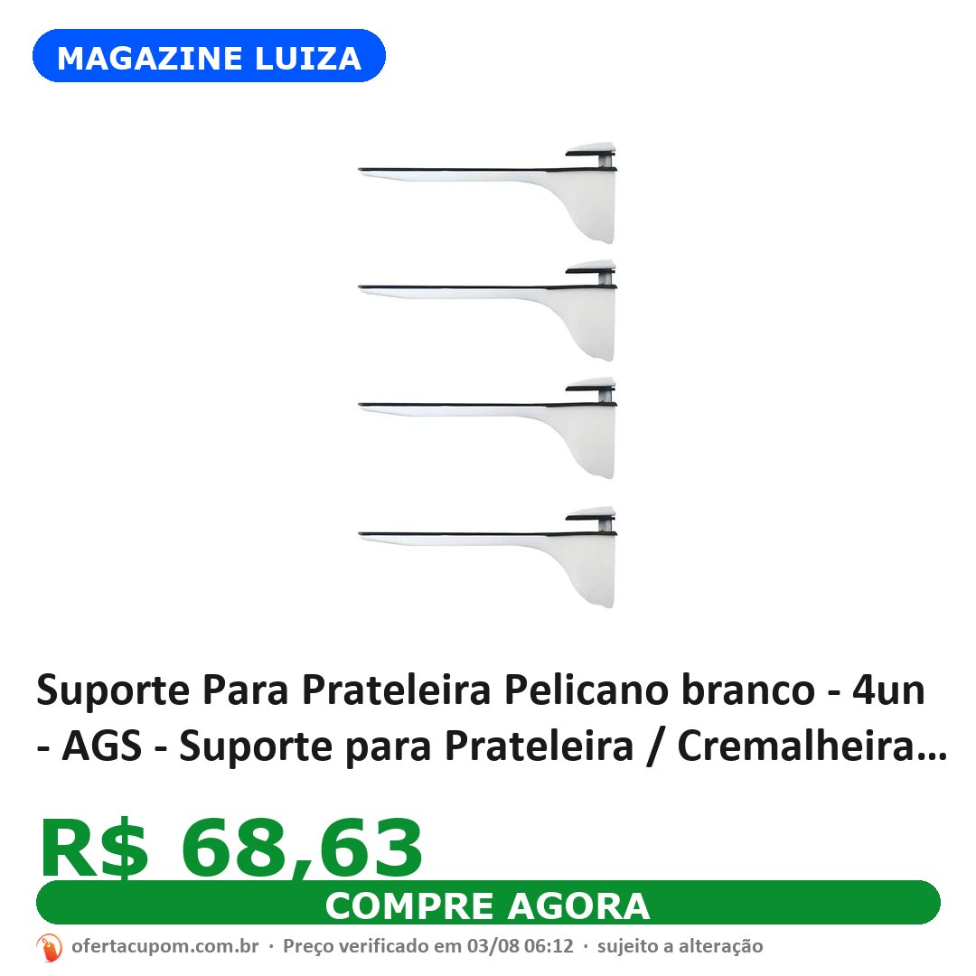 Suporte Para Prateleira Pelicano branco - 4un - AGS - Suporte para Prateleira / Cremalheira - Magazine Luiza