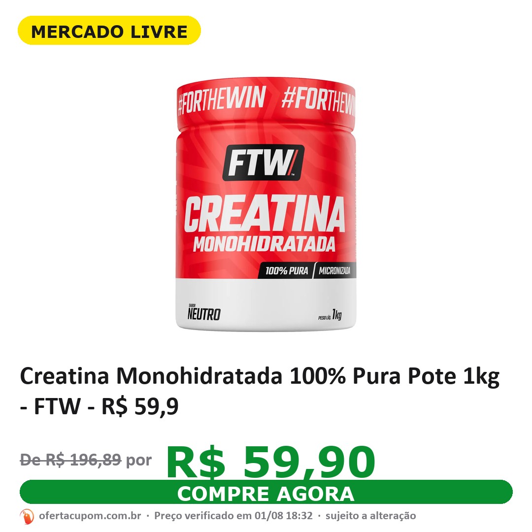 Creatina Monohidratada 100% Pura Pote 1kg - FTW - R$ 59,9