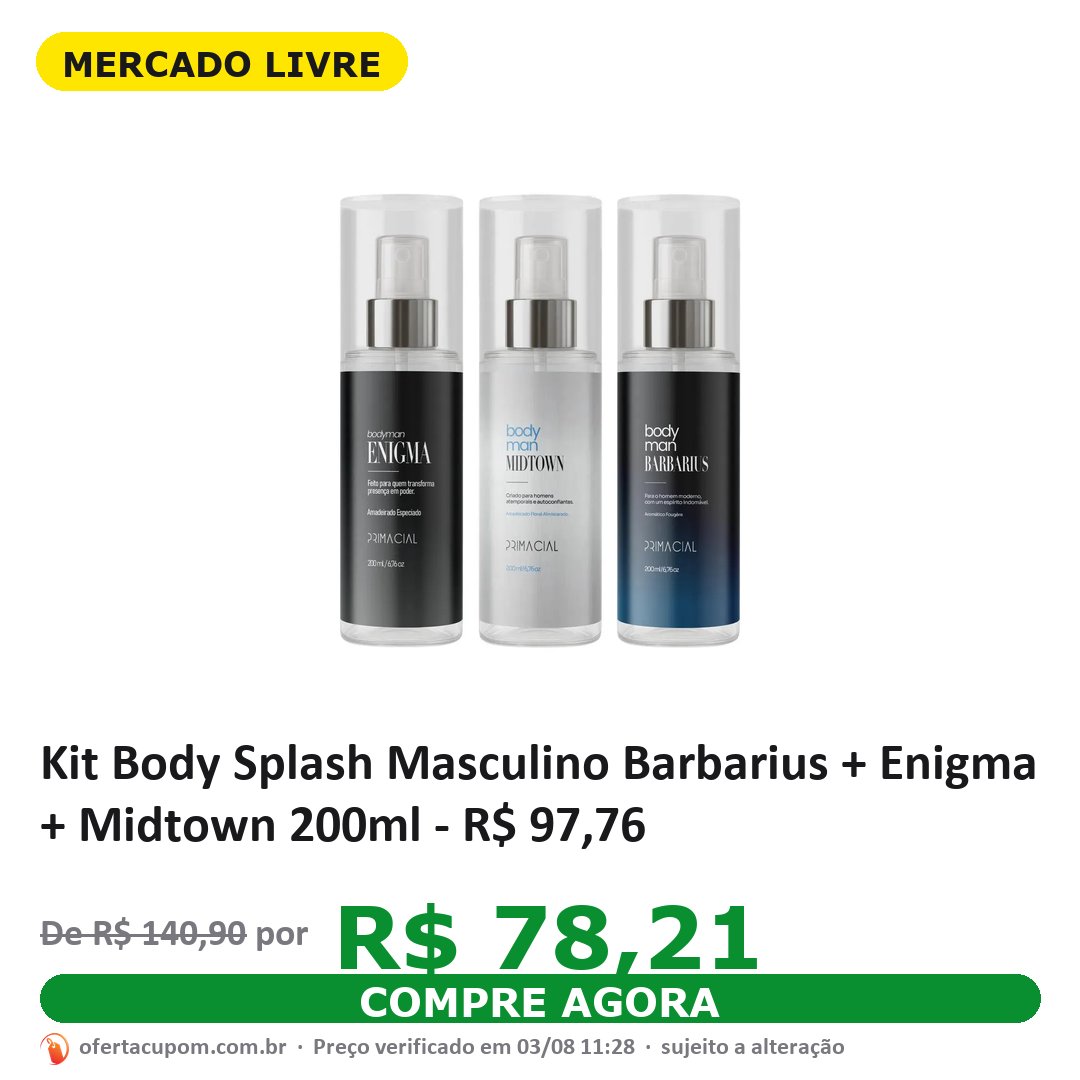 Kit Body Splash Masculino Barbarius + Enigma + Midtown 200ml