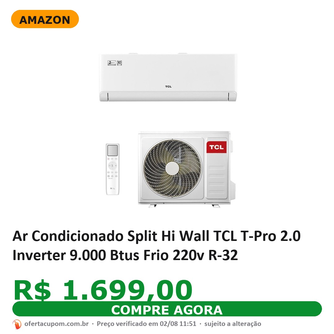 Ar Condicionado Split Hi Wall TCL T-Pro 2.0 Inverter 9.000 Btus Frio 220v R-32