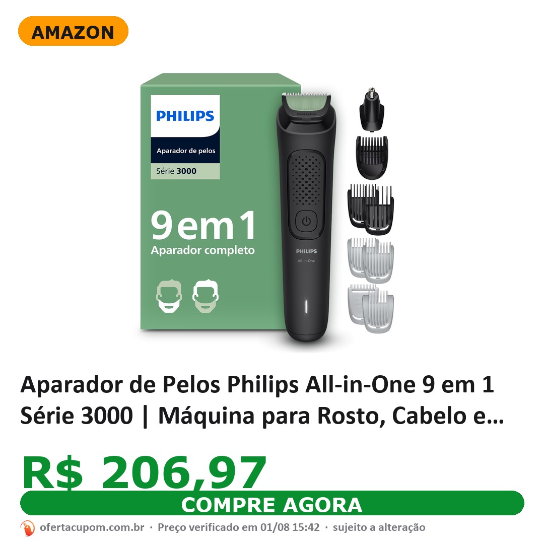 Aparador de Pelos Philips All-in-One 9 em 1 Série 3000 | Máquina para Rosto, Cabelo e Corpo | Barbeador Elétrico Multigroom | MG3927/15