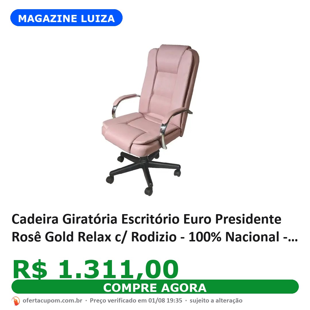 Cadeira Giratória Escritório Euro Presidente Rosê Gold Relax c/ Rodizio - 100% Nacional - ErgoDecor - Cadeira de Escritório - Magazine Luiza