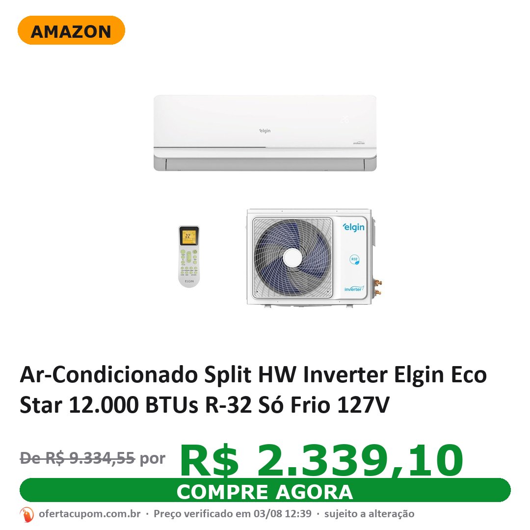 Ar-Condicionado Split HW Inverter Elgin Eco Star 12.000 BTUs R-32 Só Frio 127V