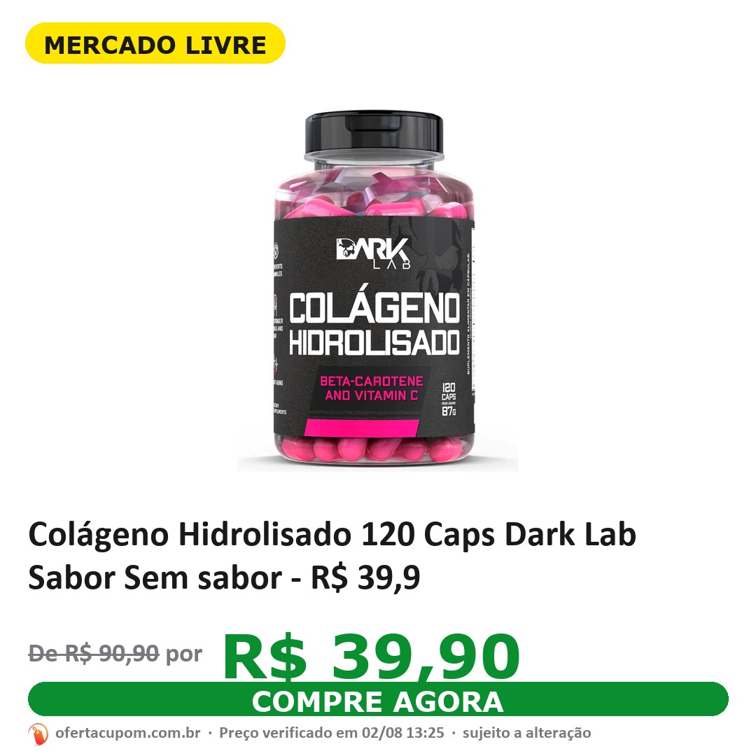 Colágeno Hidrolisado 120 Caps Dark Lab Sabor Sem sabor - R$ 39,9