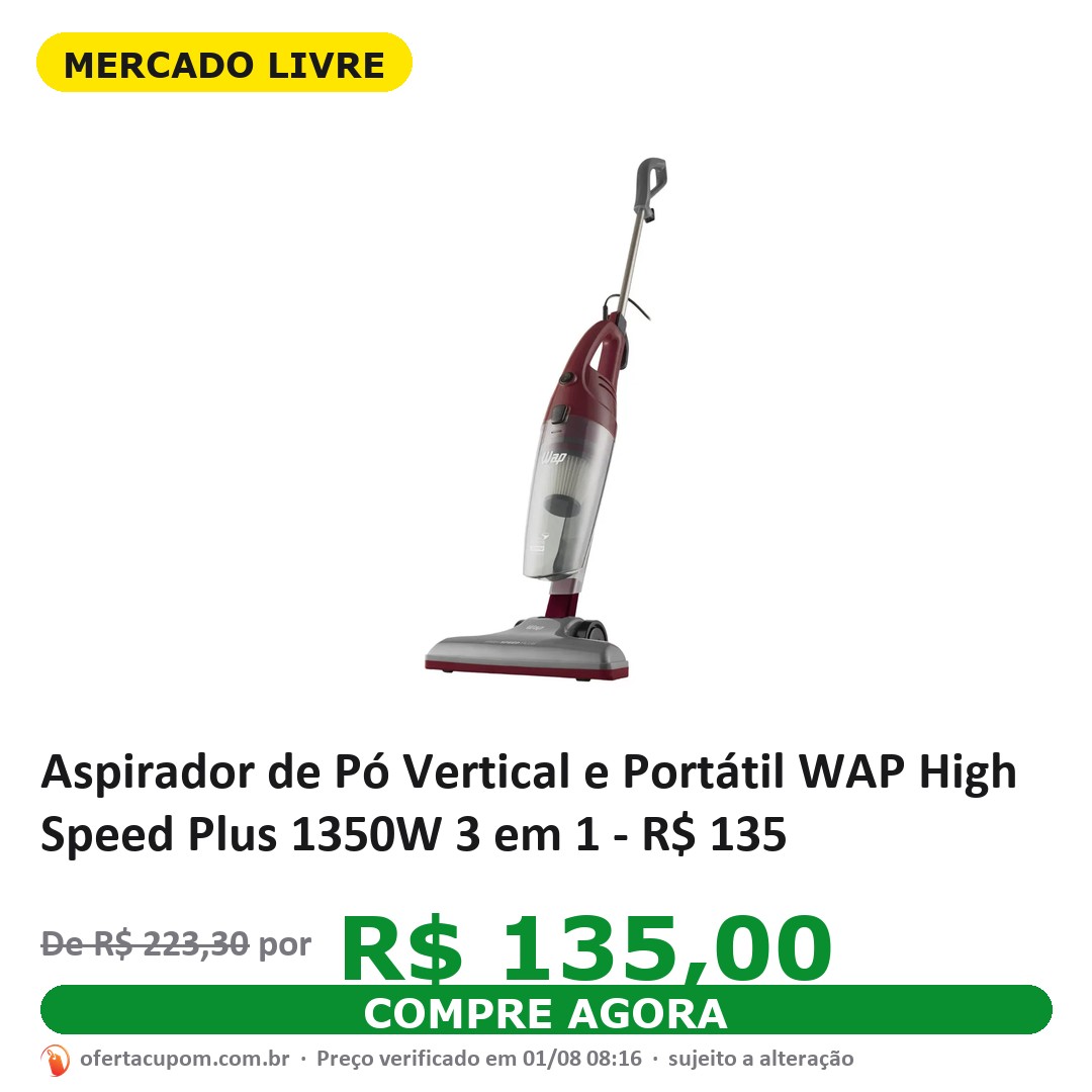 Aspirador de Pó Vertical e Portátil WAP High Speed Plus 1350W 3 em 1