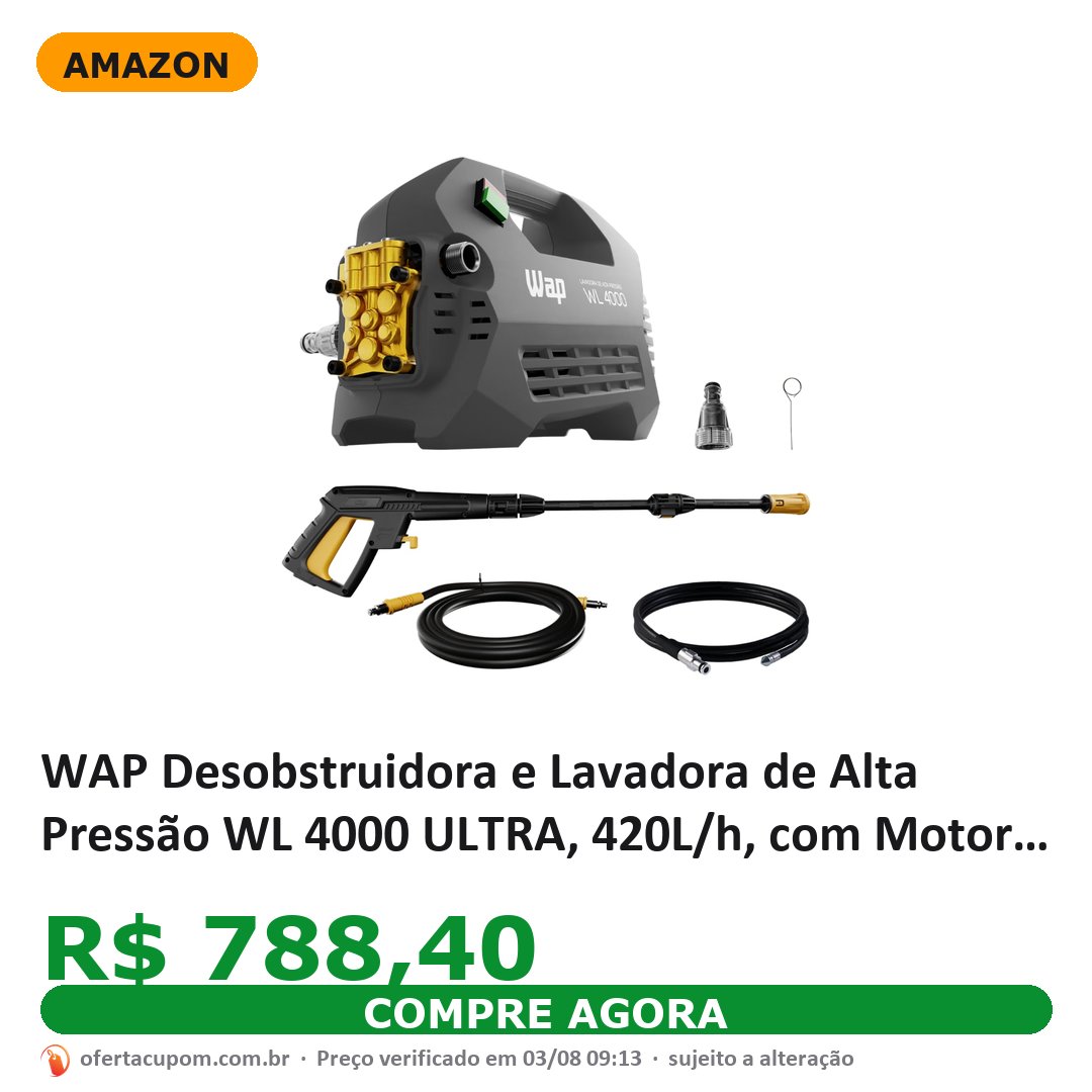 WAP Desobstruidora e Lavadora de Alta Pressão WL 4000 ULTRA, 420L/h, com Motor de Indução, 1950psi 2000W 220V