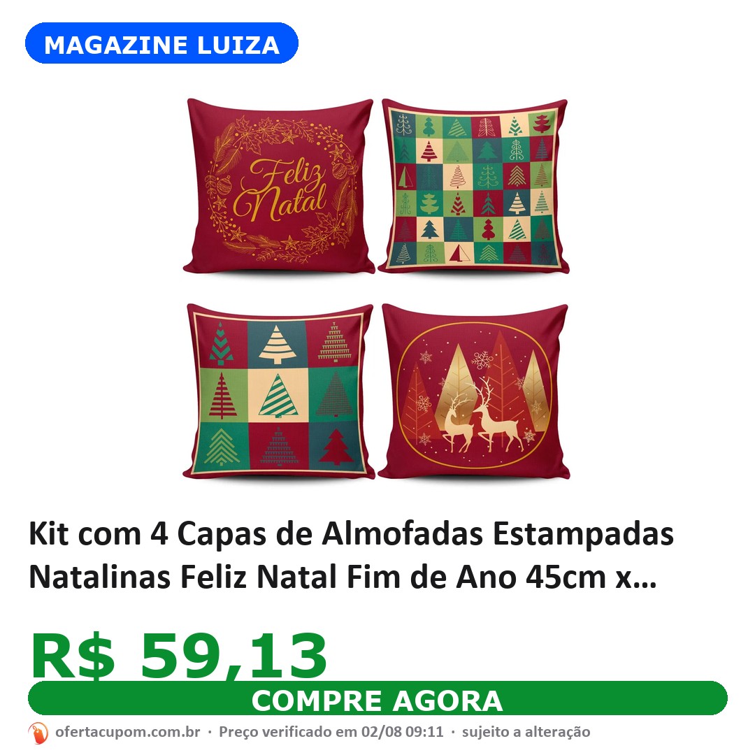 Kit com 4 Capas de Almofadas Estampadas Natalinas Feliz Natal Fim de Ano 45cm x 45cm - Jogo Conjunto Decoração Festas Ceia Véspera Sala Quarto - DOURADOS ENXOVAIS - Capa para Almofada de Natal - Magazine Luiza