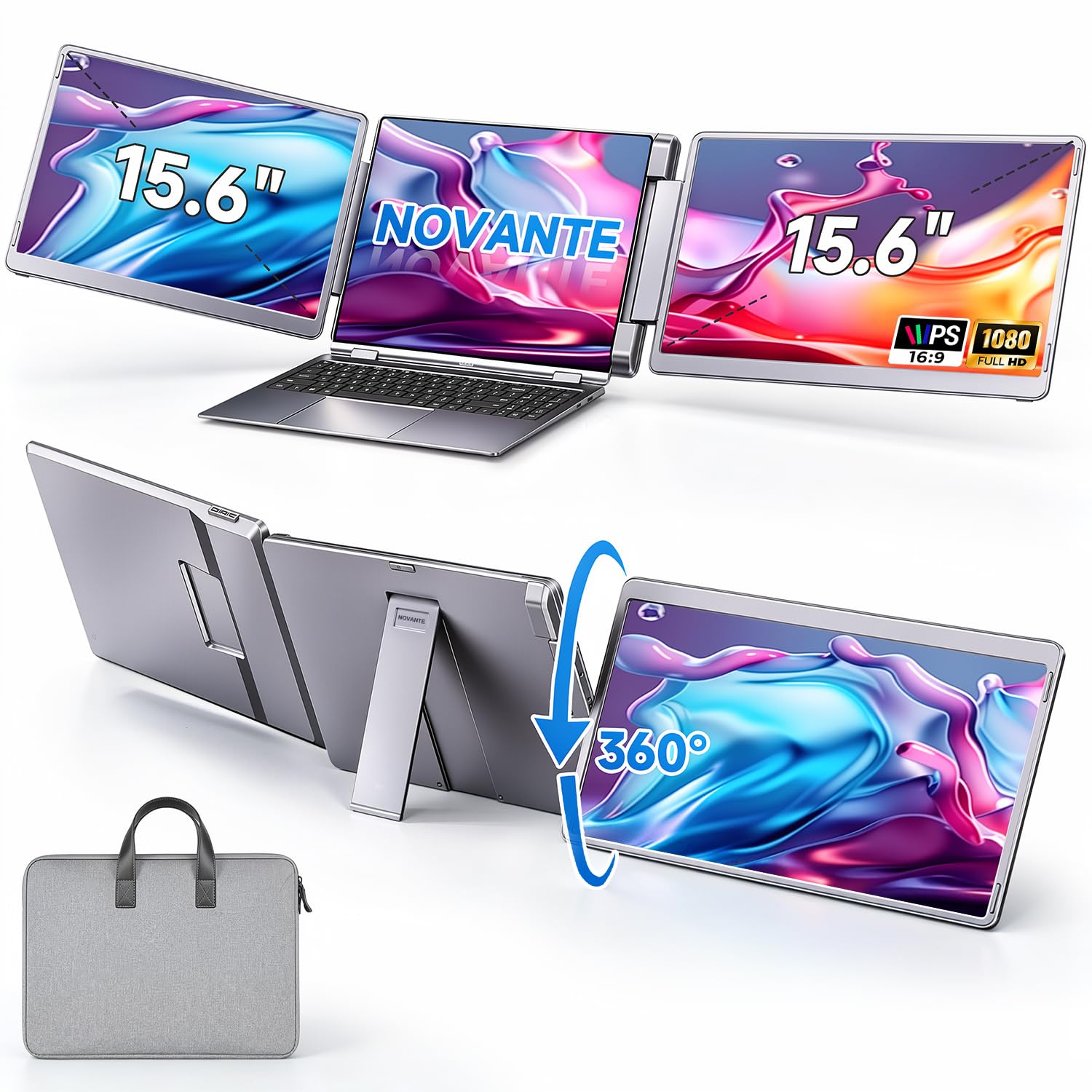 Monitor Duplo Portátil 15.6" IPS FHD p/Windows/Mac, Cinza