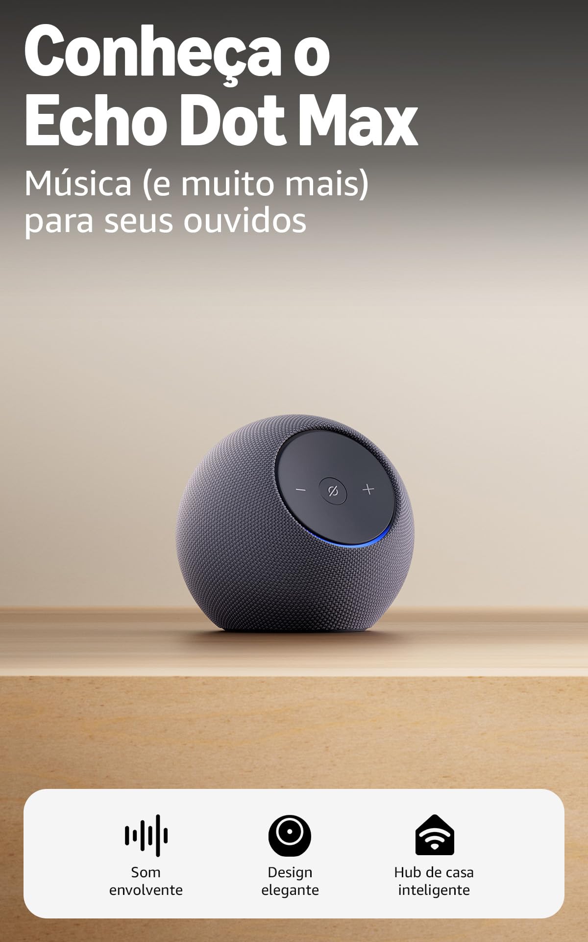 Amazon Echo Dot Max (Geração mais recente), smart speaker com Alexa, som envolvente e hub de casa inteligente integrado, ideal para sua sala de estar, Cor Grafite, com Acesso Antecipado à Alexa+
